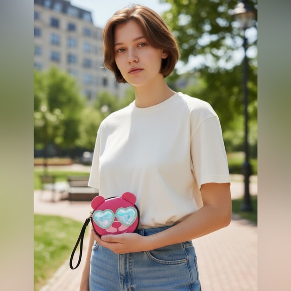 Luv Betsey Handbags - Luv Betsey Bear Face Wristlet with Iridescent heart shaped Glasses